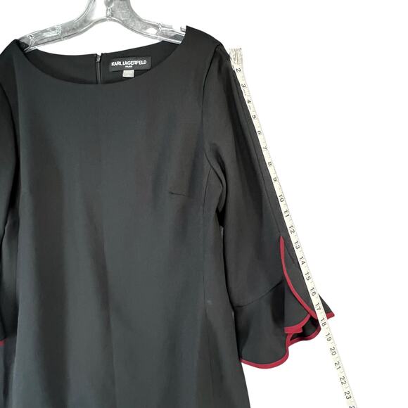 Karl Lagerfeld Sheath Dress Womens 12 Black Tulip 3/4 Sleeve Lined Modern Career - Picture 11 of 16